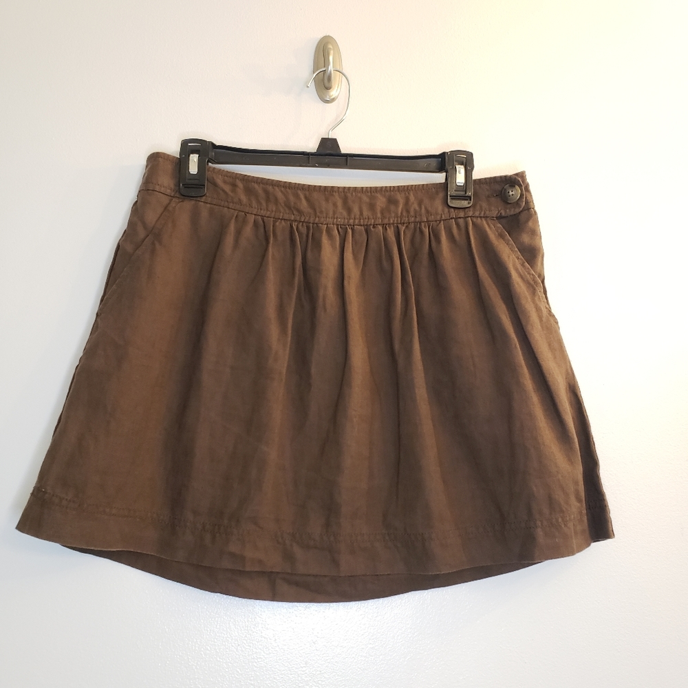 EUC Old Navy Brown Linen Flared/A-Line Mini Skirt, Pockets, Size 10